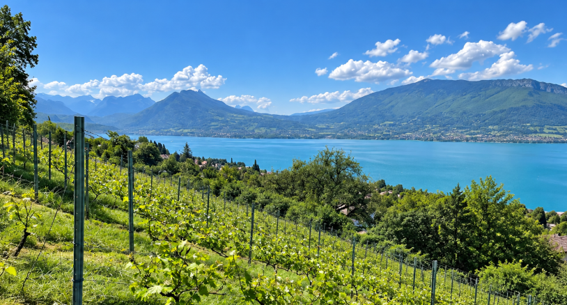 Perceel met hybride druivenrassen bij het Meer van Annecy